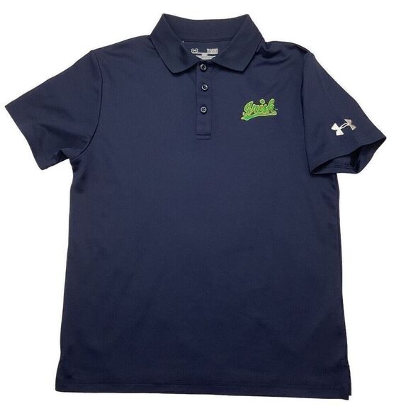 Under Armour Heat Gear Polo Shirt Youth Large Navy Loose Fit "Irish" Logo‎ - Picture 1 of 7